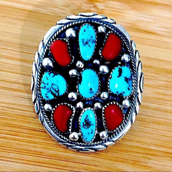 $248 Estate Signed Native American Vintage Ring  Sterling Silver  Size 9 - Picture 5 of 8